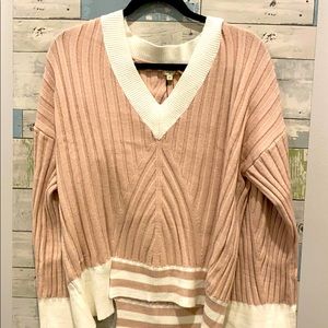 Cotton V neck sweater with bell sleeves
